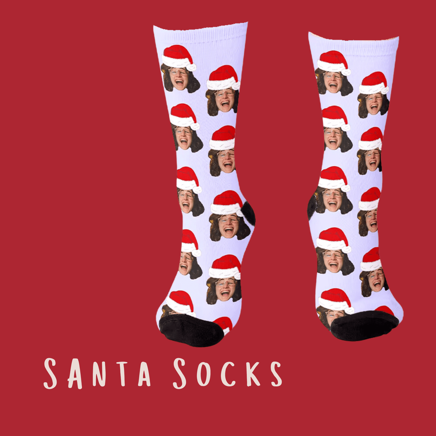 Santa Socks - Custom Photo Santa Hat Socks