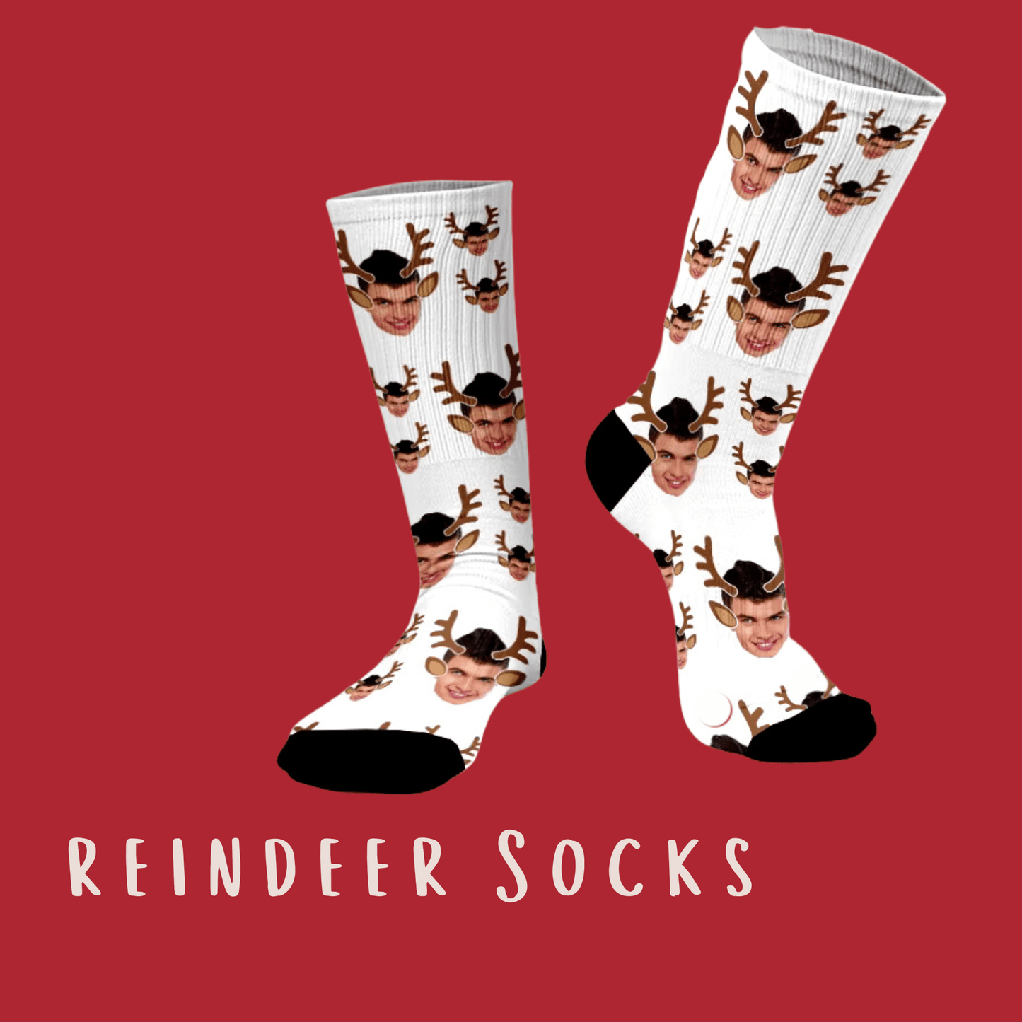 Reindeer Socks - Custom Photo Reindeer Christmas Socks
