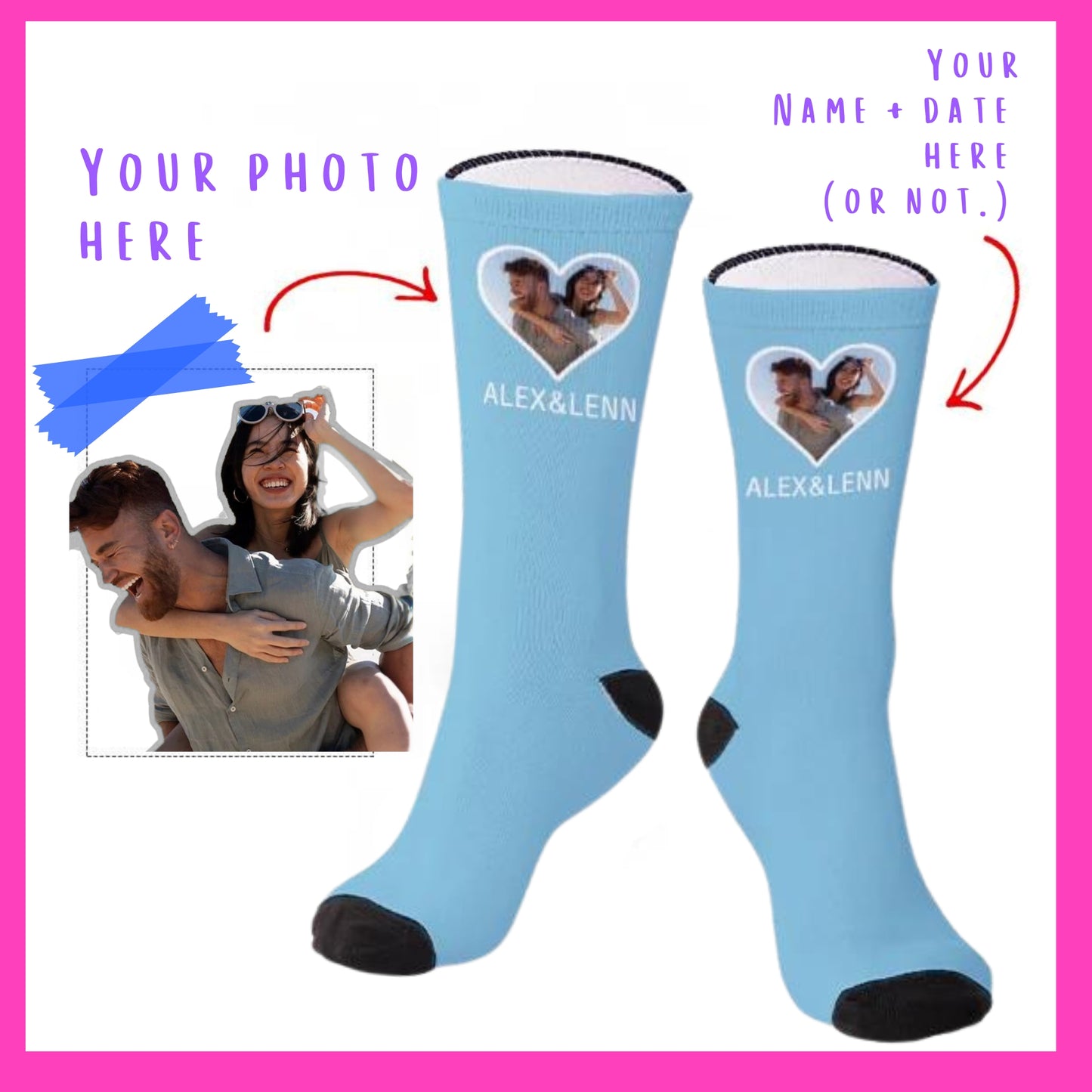 The Lovebirds - Custom Heart Photo Socks