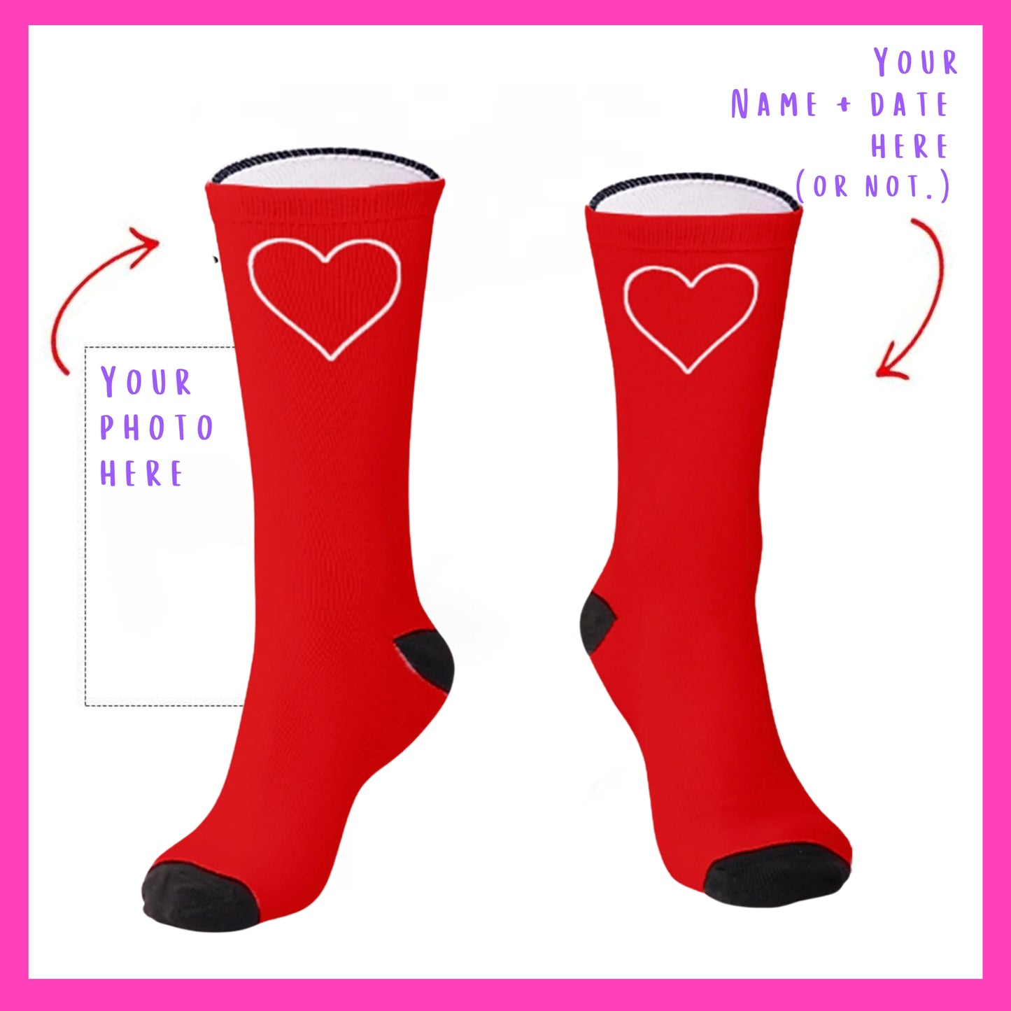 The Lovebirds - Custom Heart Photo Socks