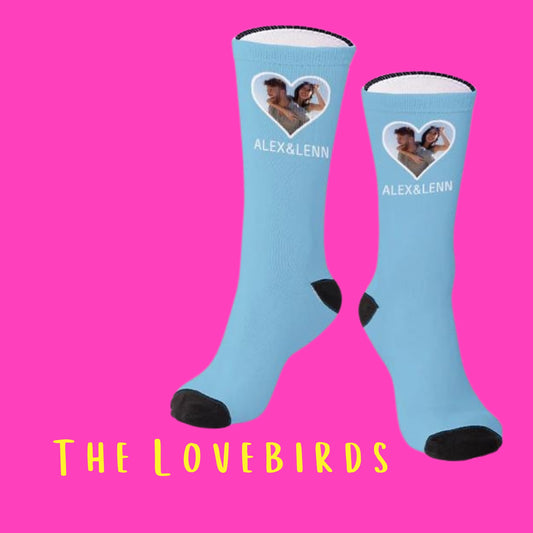 The Lovebirds - Custom Heart Photo Socks